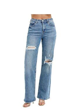 Risen High Rise Wide Leg Jeans